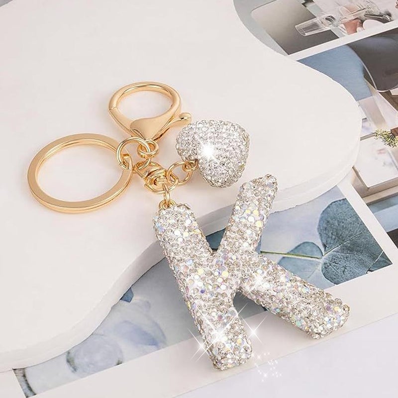 Cute Bling Initial Letter Keychain - Cute Resin Pendant with Heart Design, Personalized Alloy Key Ring Gift for Car (D) - Image 4